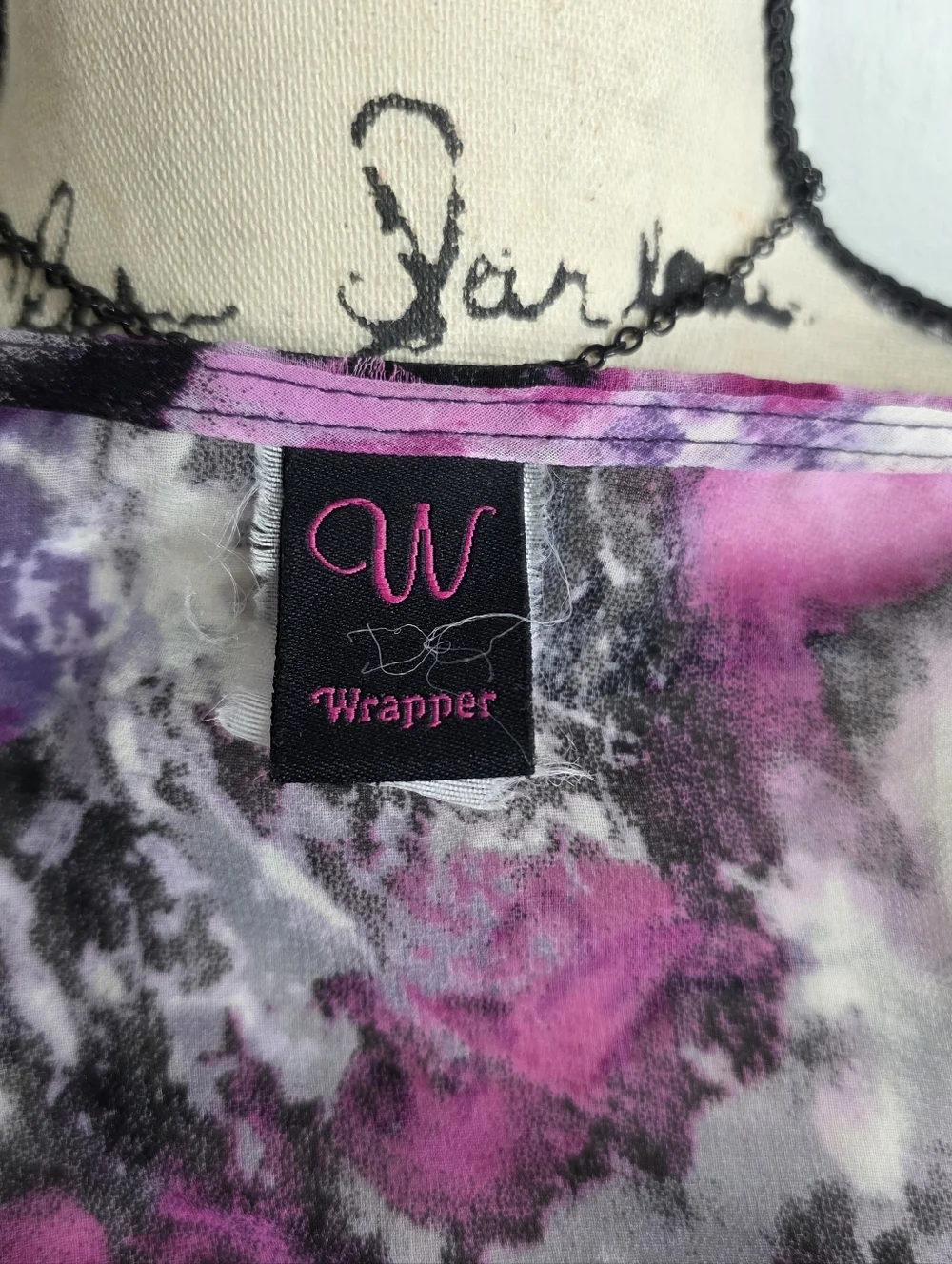 Y2k Wrapper Purple Floral Abstract Sheer Blouse Flutter Sleeve Medium